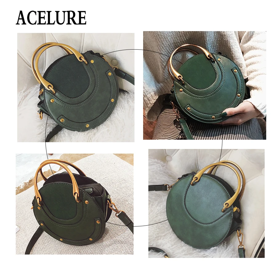 ACELURE, Ретро стиль, скраб, кожа, круглый дизайн, сумка на плечо, для девушек, маленькие сумки, мини-сумка, из искусственной кожи, сумка через плечо для женщин