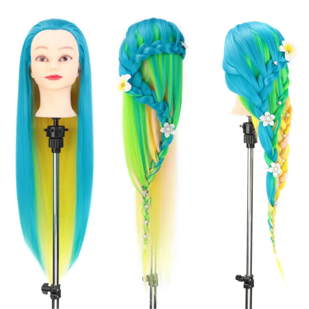 26 28 &quotКрасочные радужные синтетические волосы учебная голова манекен кукольный