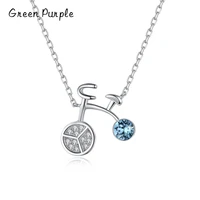 real 925 sterling silver fashion bike necklace pendant zirconia blue crystal necklace for women elegant fine jewelry gift