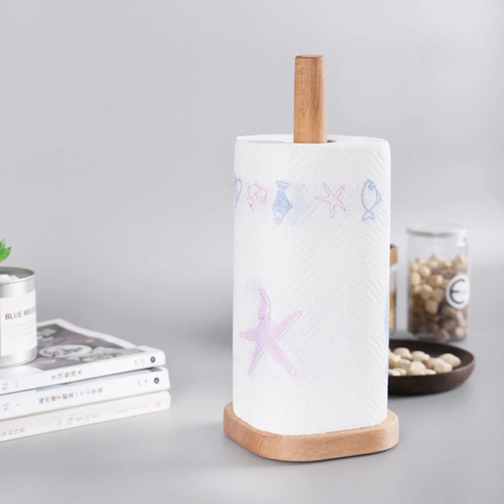 

Rack Storage Roll Round Beech Wooden Holder Paper Towel Stand Kitchen Tools