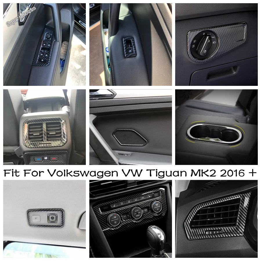 

Carbon Fiber Look Interior Part Door Armrest Panel Handle Holder Window Lift Cover Trim For Volkswagen VW Tiguan MK2 2016 - 2022