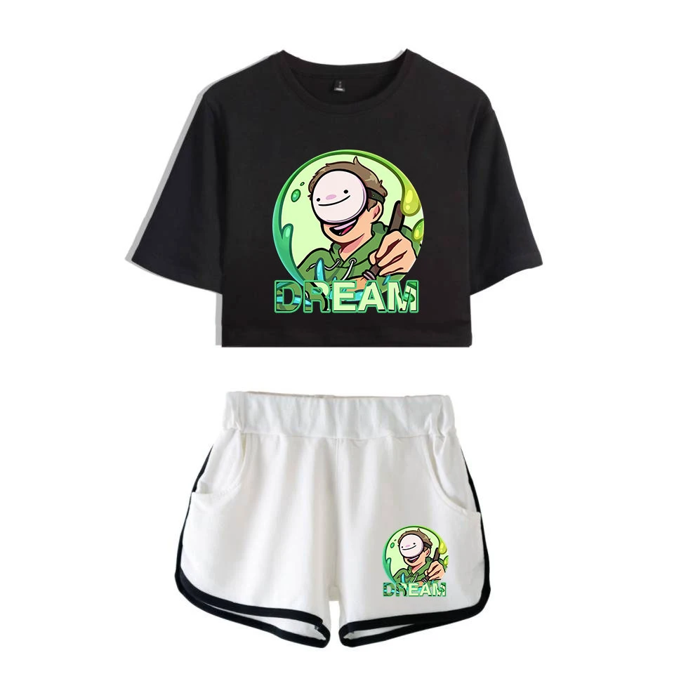 

Japanese animation dreamwastaken print ladies suit summer cropped T-shirt + shorts two-piece girl sports shorts suit