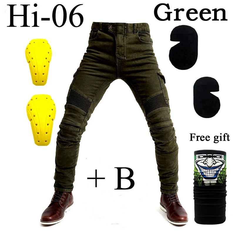 Hi-06 green and B Мотоцикл PK719 летние вентиляционные джинсы досуг мотоцикл мужские внедорожные джинсы/Велоспорт 06 брюки с защитой оснастить мужчин t - Цвет: Hi-06 green and B