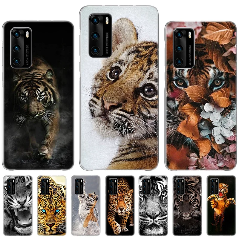 Забавный чехол-бампер с изображением тигра для Huawei P20 P30 P40 lite P50 Pro чехол шариком P