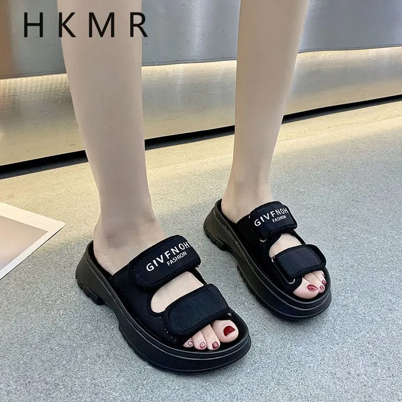 

2021 Hot New Soft Casual Sports Sandals White Slippers Women's Summer Ins Tide Wear Thick-soled Sponge Cake Slippers Women