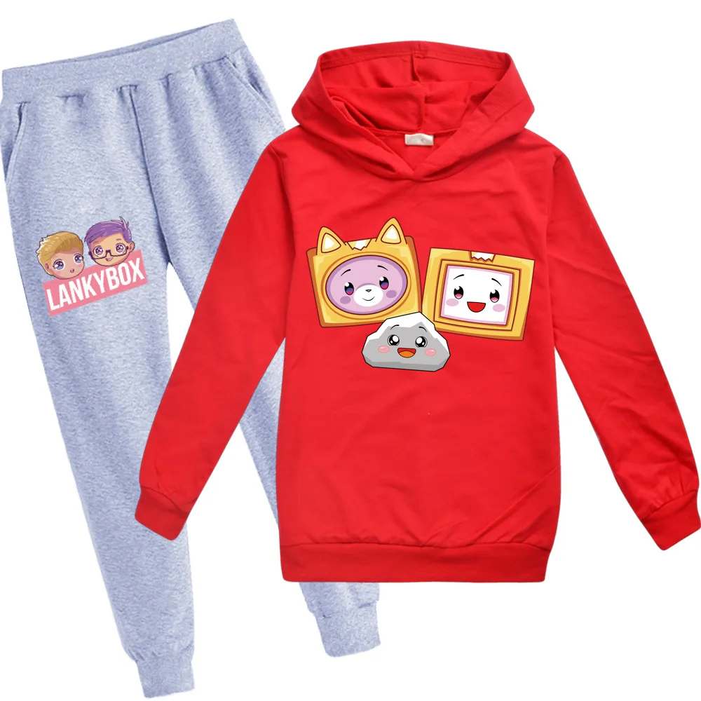 New Spring/Autumn Lankybox 3D Tracksuit Kids Cartoon Hoodie Pants 2pcs Sets Baby Boys Casual Sportswear Toddler Girl Outfits