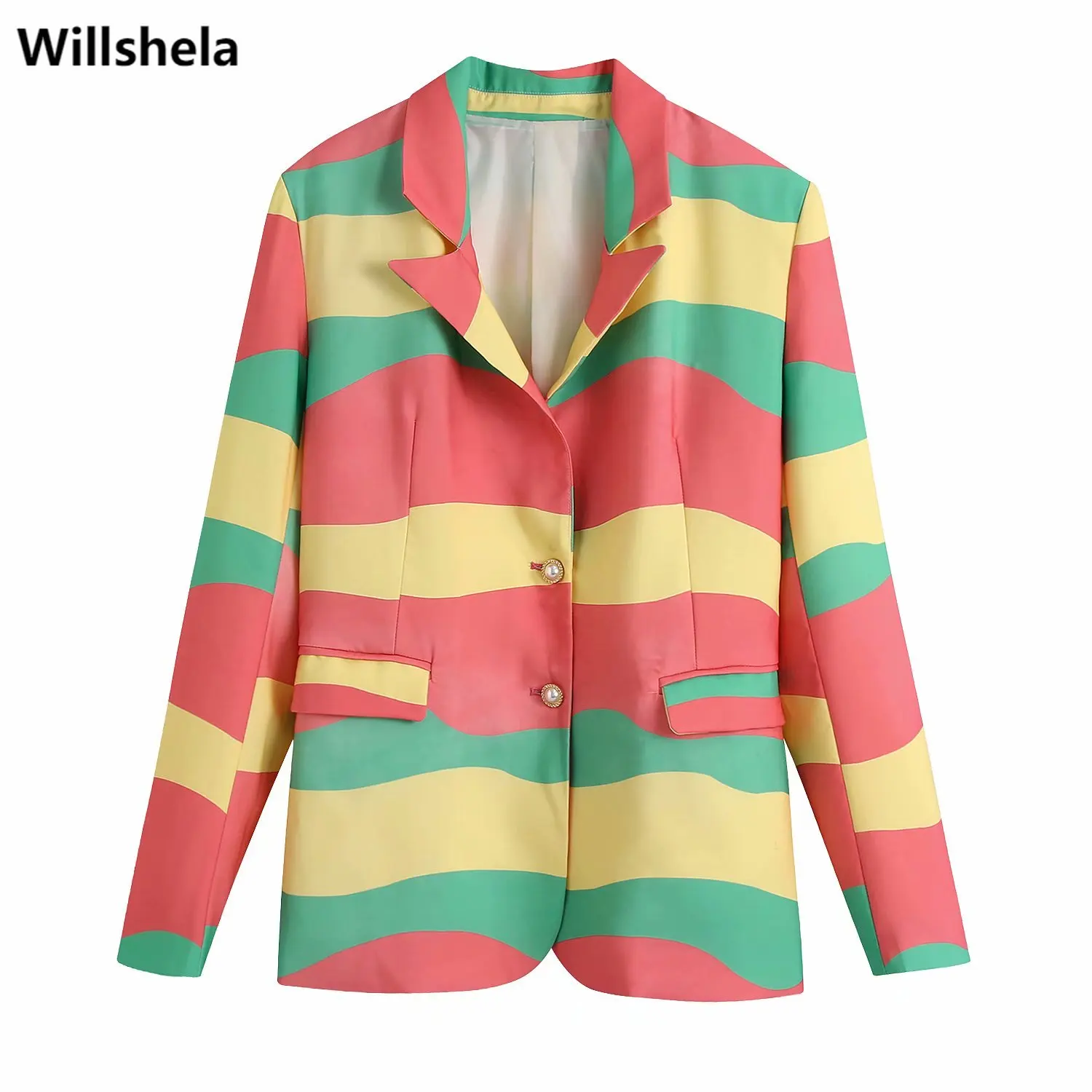 

Willshela Women Fashion Contrast Color Blazer Long Sleeves Single-breasted Casual Chic Lady Suit Woman Blazer Suit veste femme