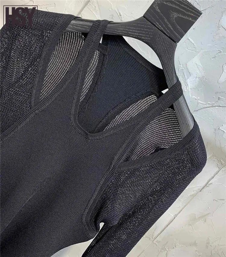 【HSY studo】2019 новый осенний Женский трикотажный топ с полой орфографией черный