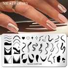 Трафареты NICOLE DIARY для стемпинга ногтей, рисунок с французскими линиями, в полоску, шаблоны для печати цветов, Листьев, женский