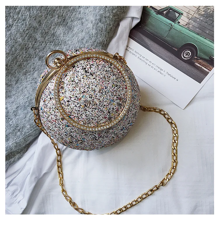 

2020 hot women round shaped evening bags bling wedding banquet purse mini clutch wallets with chain drop shipping MN