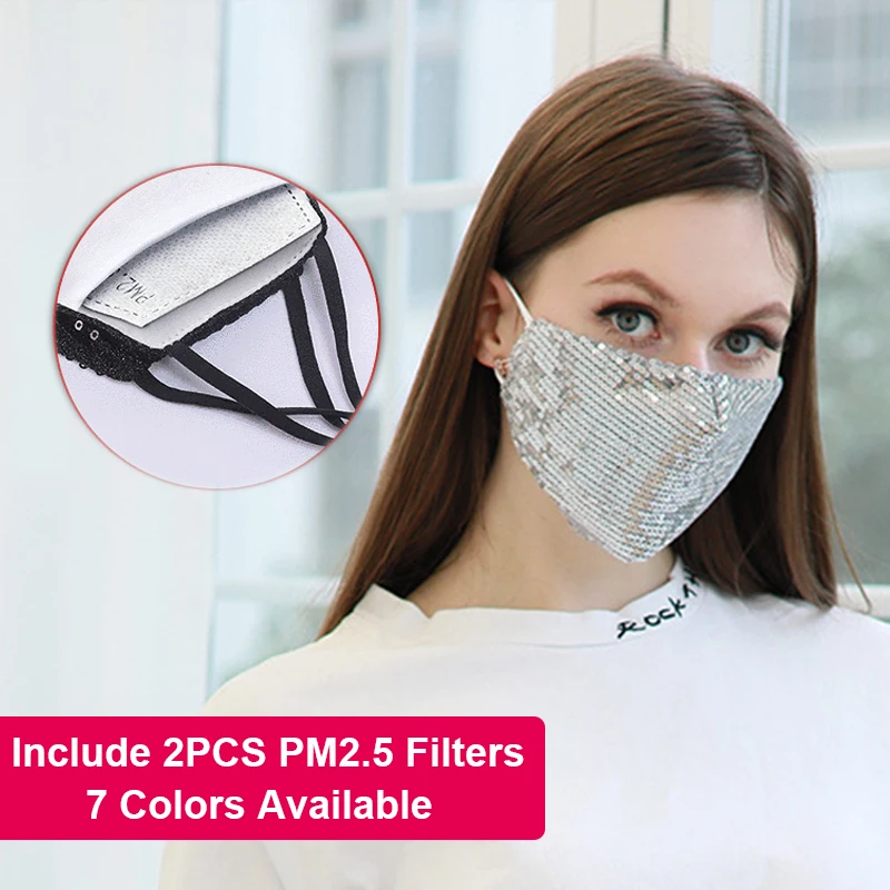 

Пикантная Женская Блестящая Маска для рта, маска для лица с блестками, Пылезащитная хлопковая Солнцезащитная дышащая многоразовая реквизи...