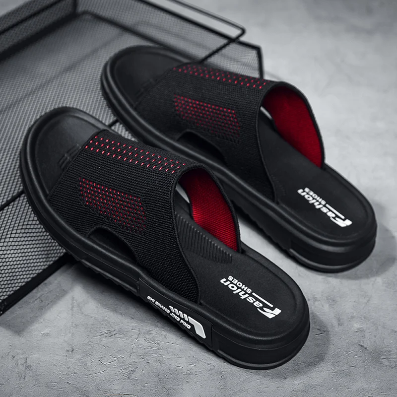 

Men's Trendy Slippers, Non-slip Breathable Sandals, Flying Woven Uppers, Casual High-quality Eva Soft-soled Shoes Size 40-45