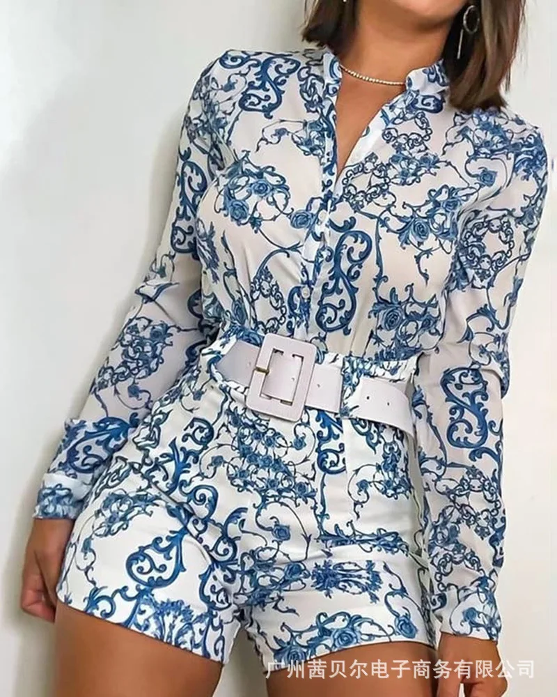 Wepbel летние женские комбинезоны с длинным рукавом синего цвета приталенный