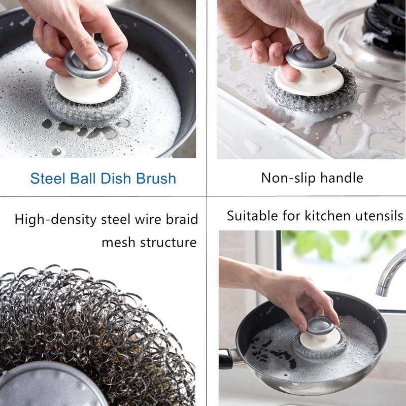 

4 Pcs Cleaning Brushes Set,Scrub Brush,Bathroom Brush,Kitchen Brush,Shoe Cleaning Brush,Steel Ball Dishwashing Brush