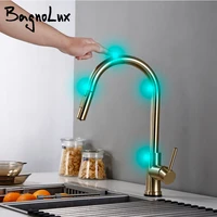 touch single handle brass brushed gold kitchen sink faucet pull out rotation spray mixer tap faucet hot and cold wate