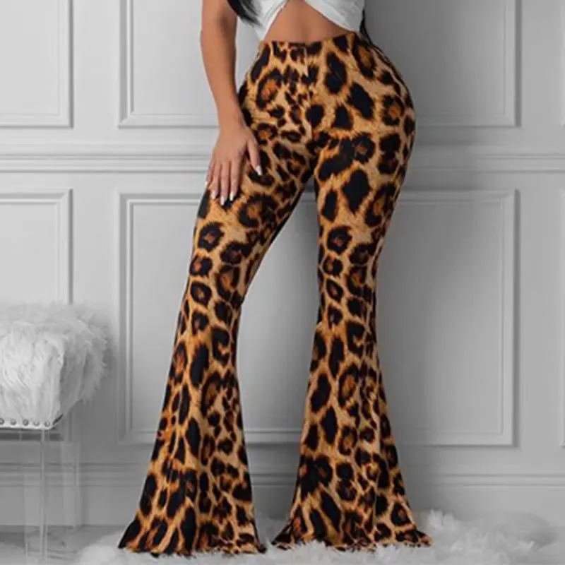 Повседневные штаны с леопардовым принтом широкие расклешенные брюки для женщин