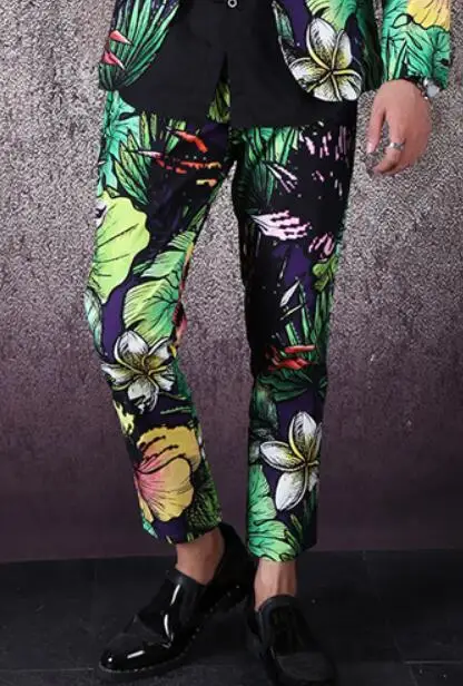 pants S-5XL Мужская Новая одежда Модная тонкая певица DS DJ зеленые растения Печать костюм брюки для ночного клуба торжественное платье размера плюс - Цвет: pants