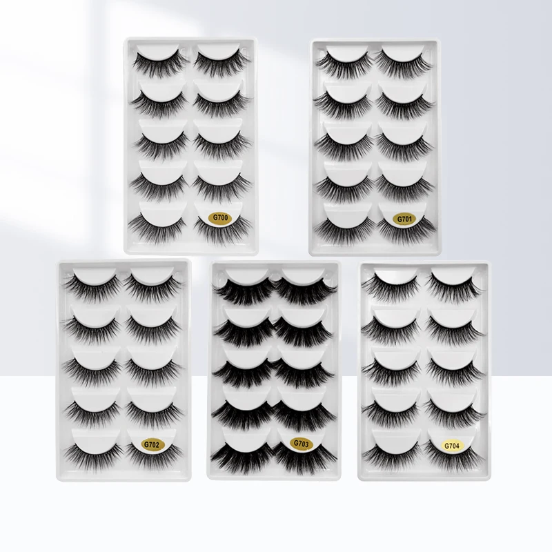 

5 Pairs 3D Faux Mink Hair False Eyelashes Wispies Fluffies Drama Eyelashes Natural Long Soft Handmade Cruelty-free Black Lashes