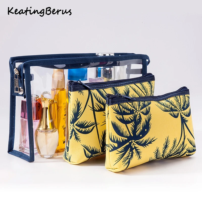 

New Coconut Tree Lady Cosmetic Storage Bag Set Waterproof Transparent PVC Washing Bag Three Piece Set Women Travel Cosmetic Bag