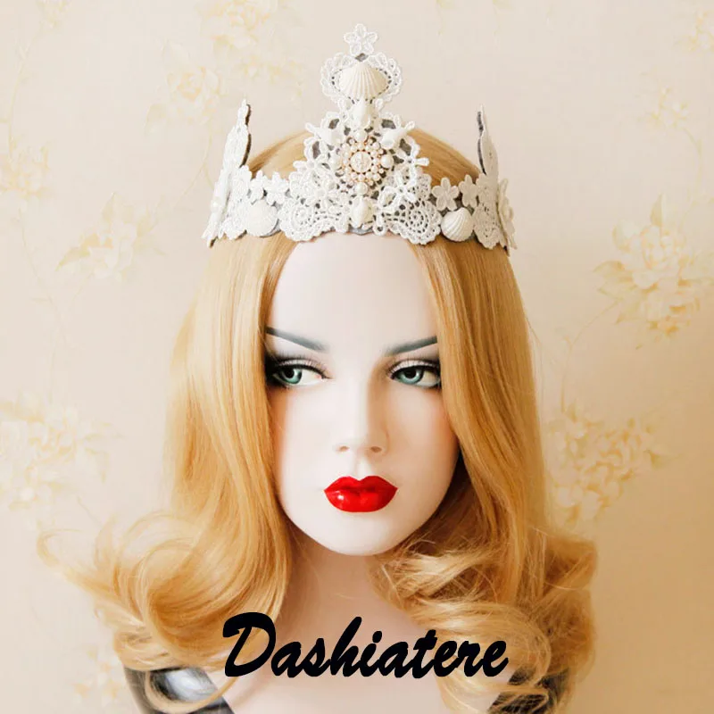 Белая кружевная тиара жемчужная ракушка Корона русалки в стиле барокко