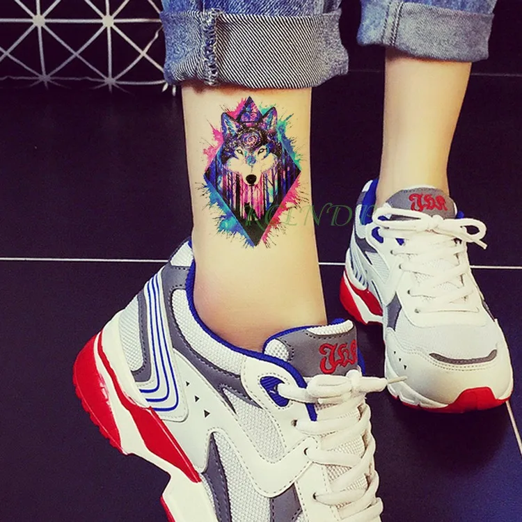 Водонепроницаемая Временная тату наклейка Волк тигр пегарина Лобо голова флеш