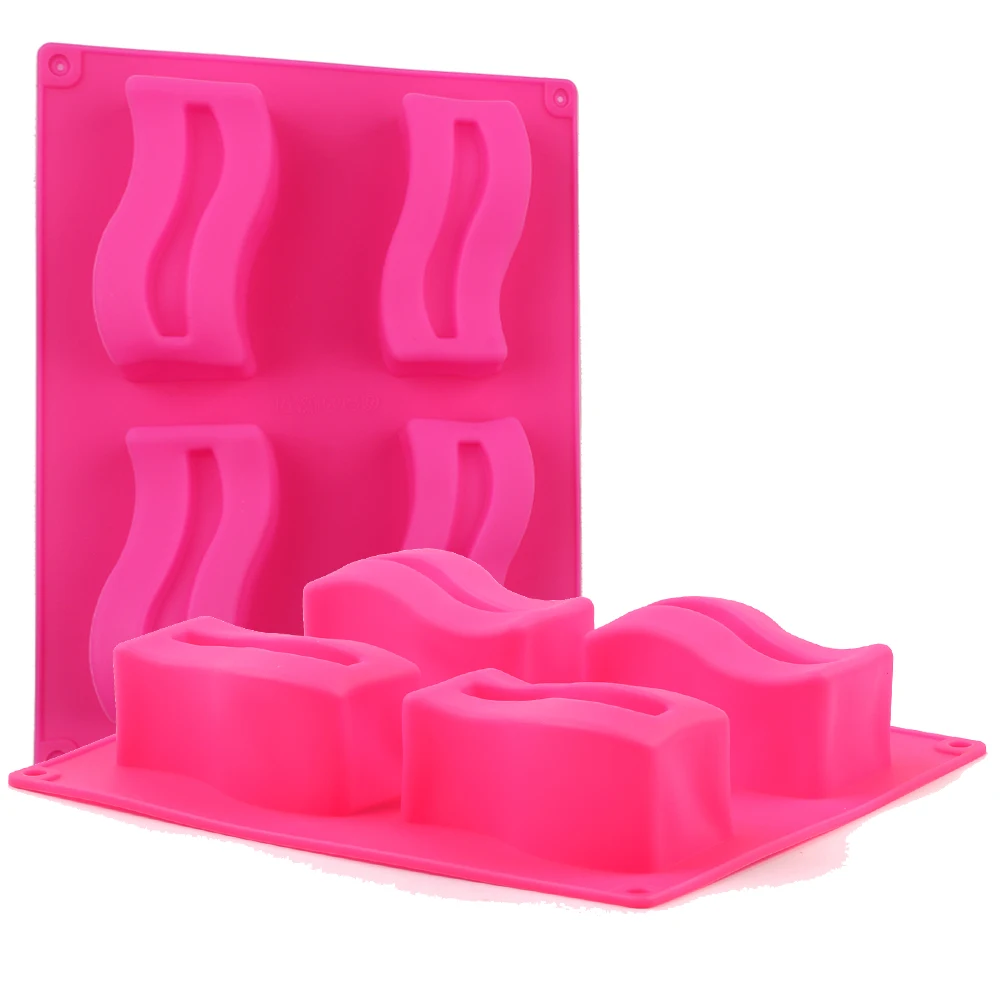 

Silicone soap mold 3Dcurved rectangle mold cake mold 4 cells Food grade silicone Pure silica gel mold for cake, soap candy DIY