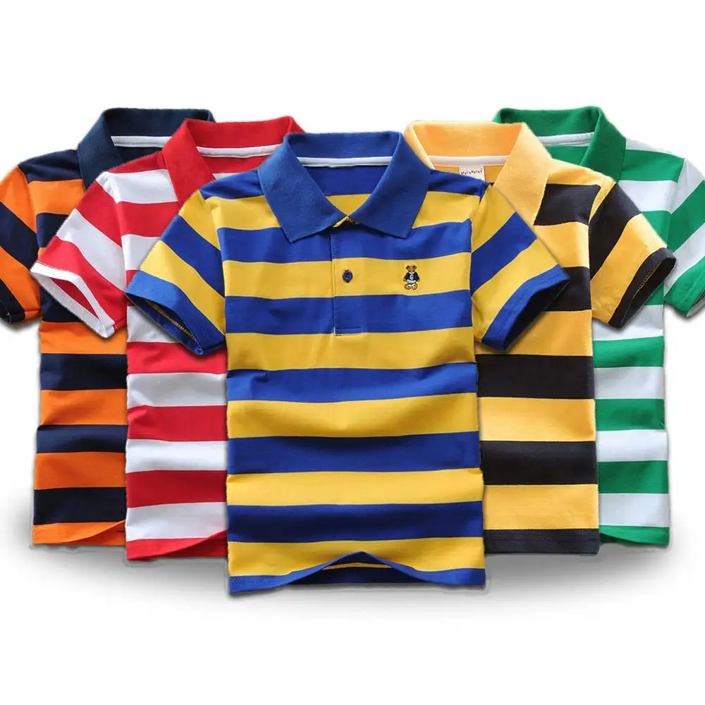 

Kids Polo Shirts Summer Children's Short Sleeve Boys Top Polo Shirt Color Striped 2Y-12Y Teens Cotton Girls School Shirts