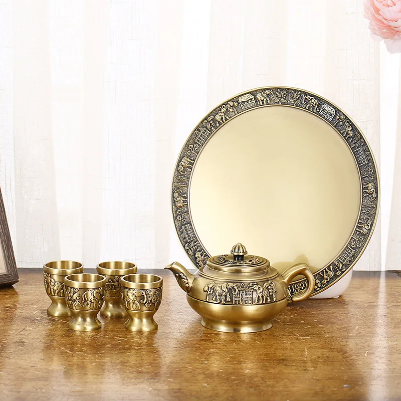 

European Metal Retro Elephant Wine Set Bronze 6 Set Creative High-grade Home Decoration Crafts