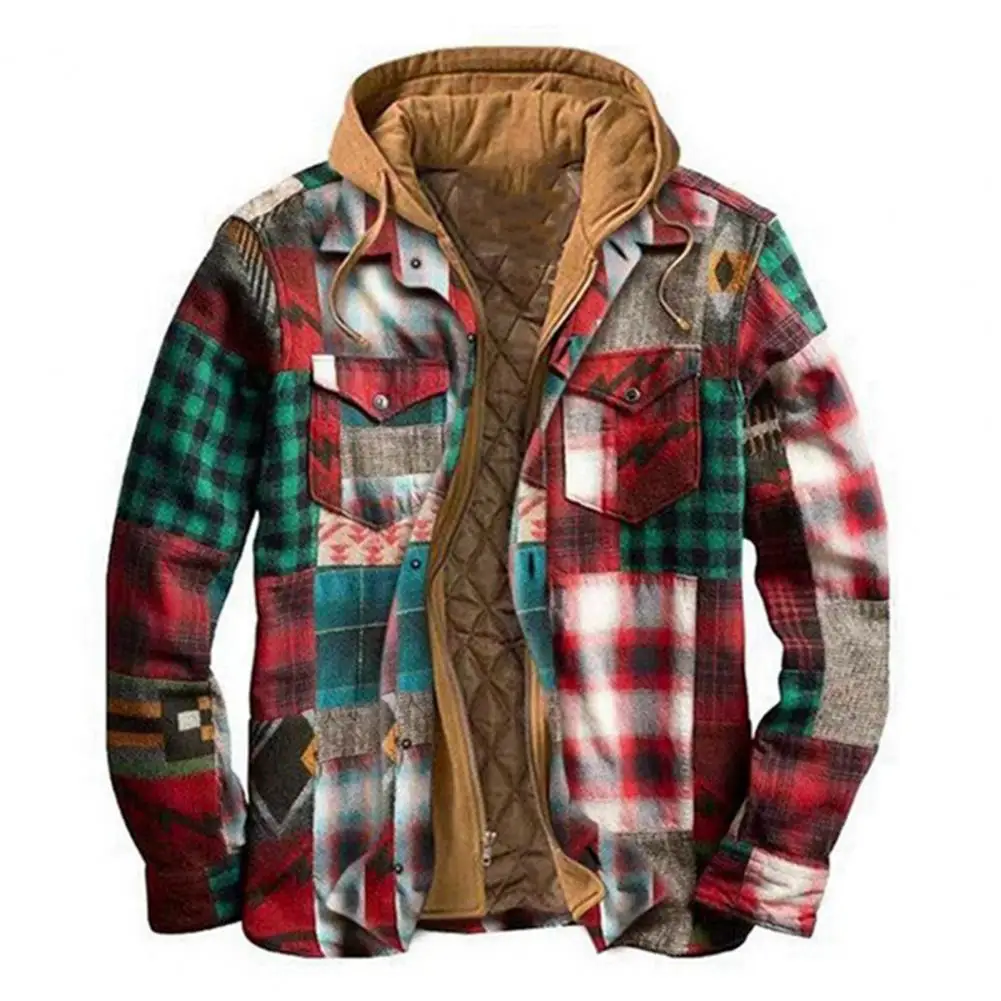 

Men Coat Plaid Cardigan Thicken Patchwork Winter Coat for Outdoor