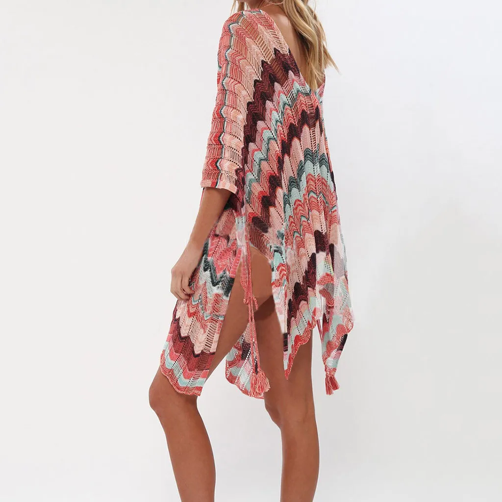 Женское пляжное платье Boho Пляжное с цветочным принтом крючком бикини накидка 2020