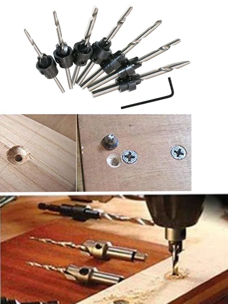

7PCS Professional Countersink Drill Bit Adjustable Depth Stop Collars Counterbore Drill With Wrench For Drilling On Hard Wood