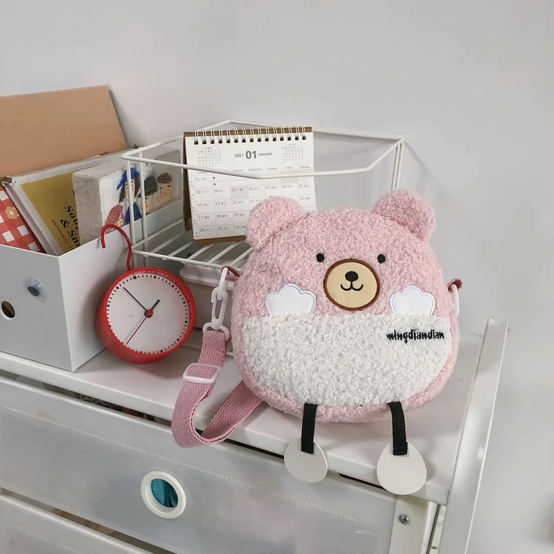 Fashion Girls Bag Japanese Korean Style Soft Lovely Mini Square Bags New Ins Children Lamb Cashmere Shoulder Messenger Bag