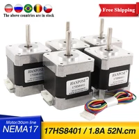 free shipping 5 pieces 2 phase 4 leads nema17 stepper motor 1 8 degree 42bygh48 1 8a torque 52n m 17hs8401 for 3d printer 12v