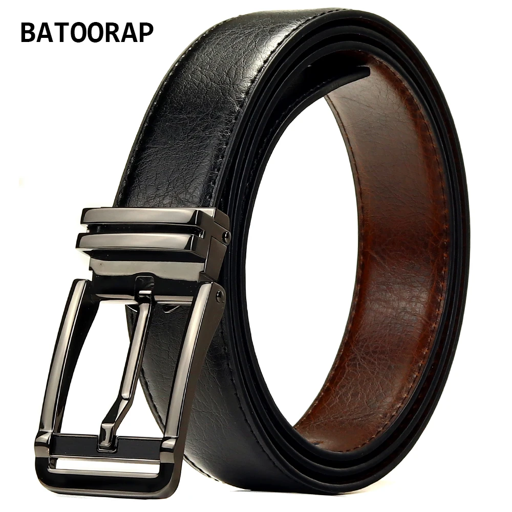 

BATOORAP Mens Black Leather Belt Pin Buckle Fashion Style Luxury Design Male Cow Hide Waistband Z512P034