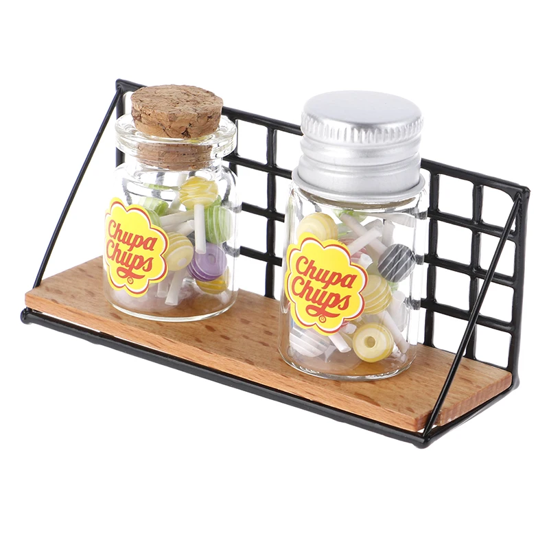 

1:12 Dollhouse Miniature Kitchen Wood Brown Wall Mount Shelf Storage with Jars and Eggs Dollhouse Kitchen Furniture Accessories