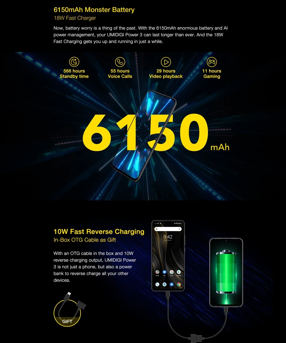 UMIDIGI Power 3 смартфон с 6 18-дюймовым дисплеем четырёхъядерным процессором Helio P60 ОЗУ 4