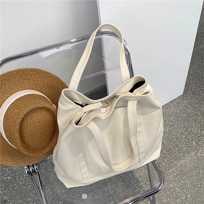 Women Large Soft Tote Bags For Ladies Shopper Handbags PU Leather Female Shoulder Summer 2021 Green White Retro | Багаж и сумки