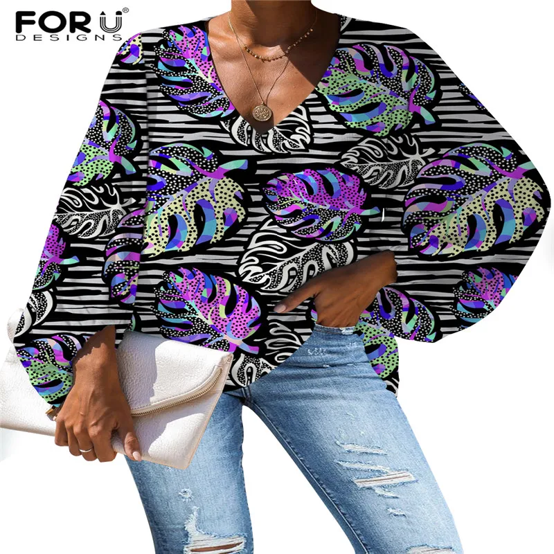 

FORUDESIGNS Clothes Women Polyester Blouse Flower Print Long Sleeve Shirt Ladies Causal Blouse Female Plus Size Summer Loose Top