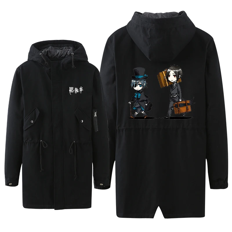 Черный Батлер пары длинное пальто Косплей Толстовка ролевая Себастьян Фонт