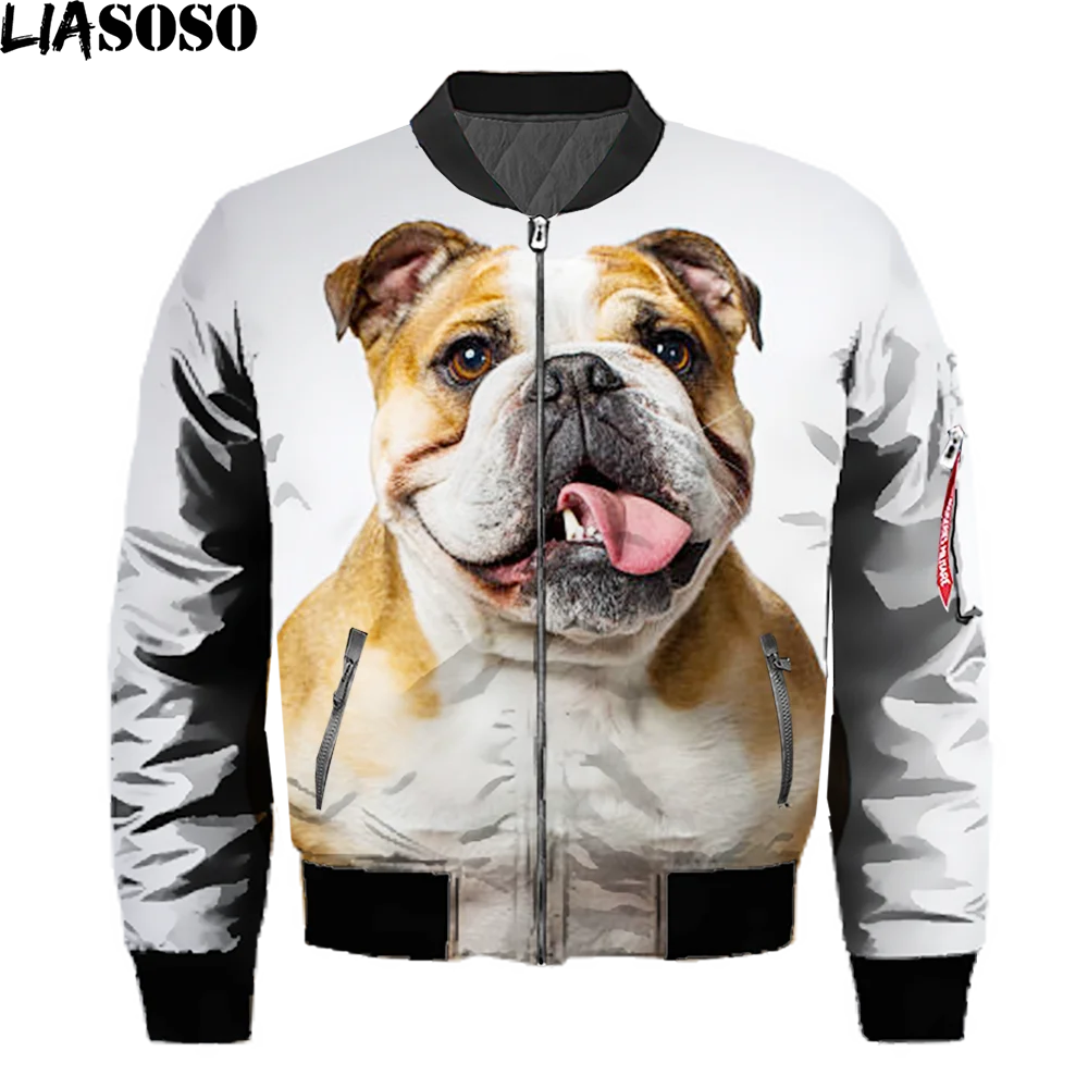 

Зимняя утепленная куртка-бомбер с 3D-принтом бульдога