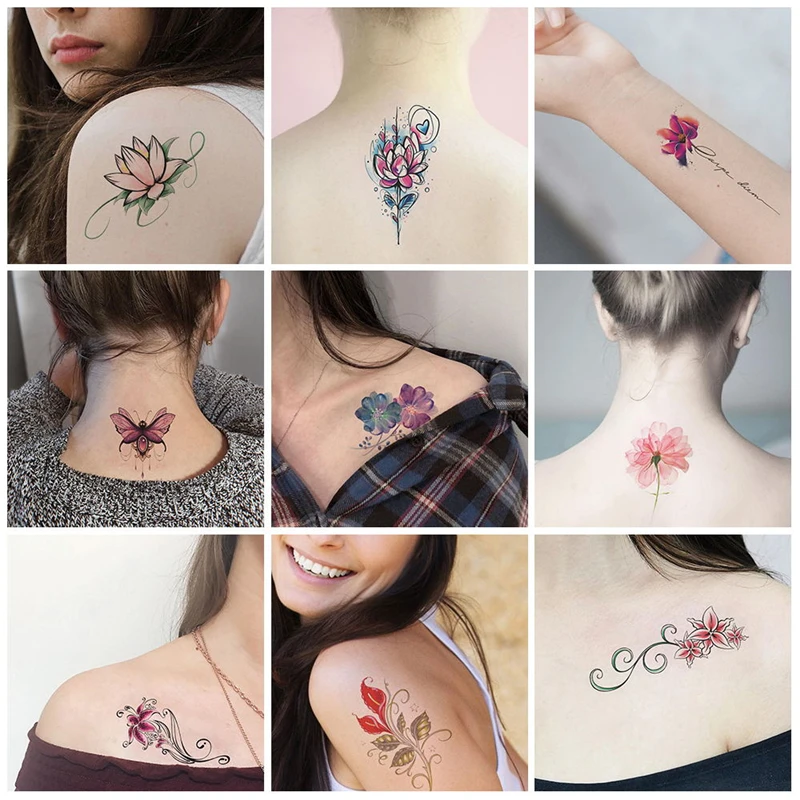 2 Pcs Flower Temporary Waterproof Tattoo Stickers For Women Arm Leg Clavicle Body Art Fake Tattoos Decals Small Size 9.7*5.7CM
