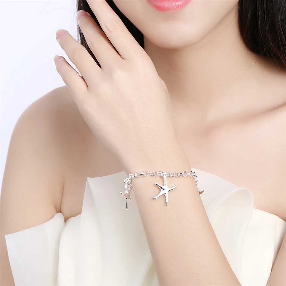 Женский браслет DOTEFFIL из серебра 925 пробы с пятью морскими звездами|sterling silver