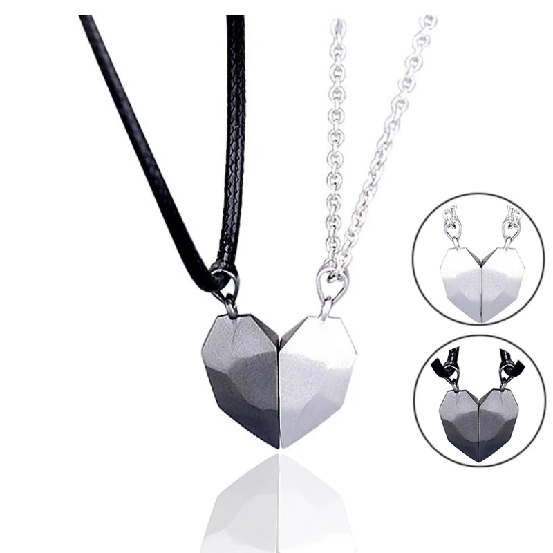 

2Pcs Heart Pendant Couple Splicing Magnetic Necklace For Women Fashion Distance Charm Lover Jewelry Valentine's Day Gift New