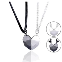 2pcs heart pendant couple splicing magnetic necklace for women fashion distance charm lover jewelry valentines day gift new