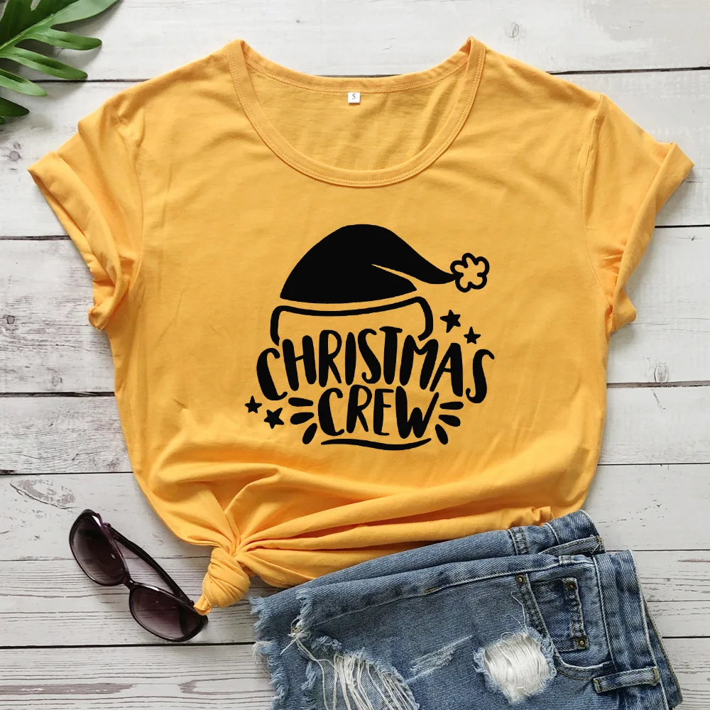

100% Cotton Women T Shirt CHRISTMAS CREW Printed Tshirt Ladies Short Sleeve Tee Shirt Women Female Tops Clothes