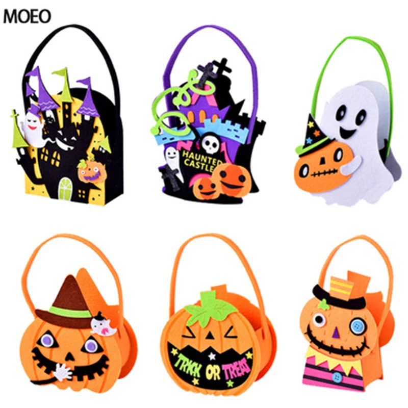 

Реквизит-ведро на Хэллоуин и милая сумка-тоут из нетканого материала для фестиваля призраков, Детская фетровая сумка для конфет на Хэллоуин...
