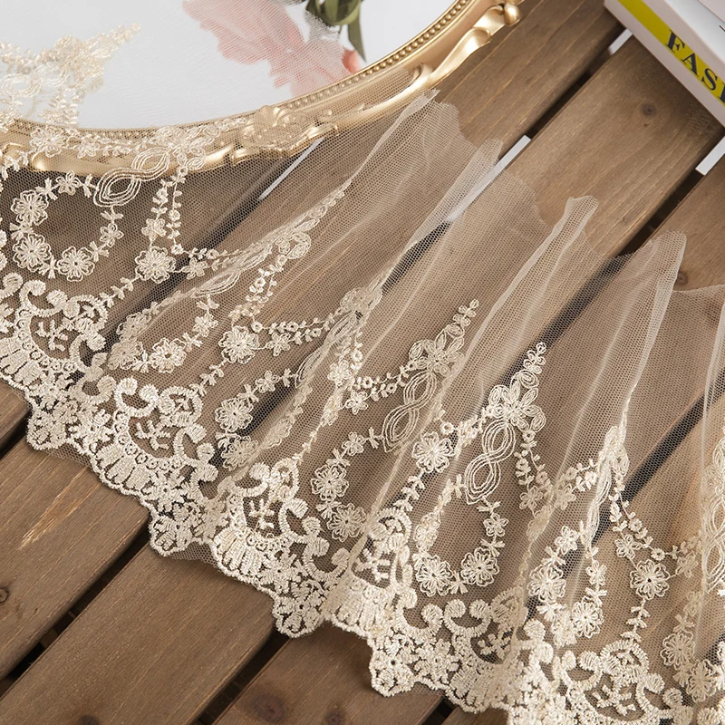 Золотые кружевные ленты шириной 22 см для украшения искусственная тюль шитье 1