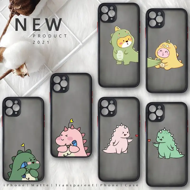 

Cute Dinosaur Baby Fashion Phone Case For iphone 12 11 8 7 plus mini x xs xr pro max matte transparent cover
