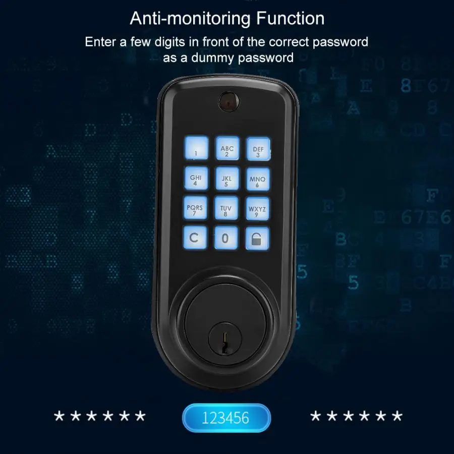 2.36-2.76in Adjustable Locking Tongue Smart Password Keypad Anti-Theft Electronic Door Lock with 2 Keys | Безопасность и защита