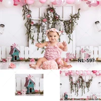 fairy tale castle elf girl princess baby shower photography backdrop spring flowers white wood door background photoshoot studio